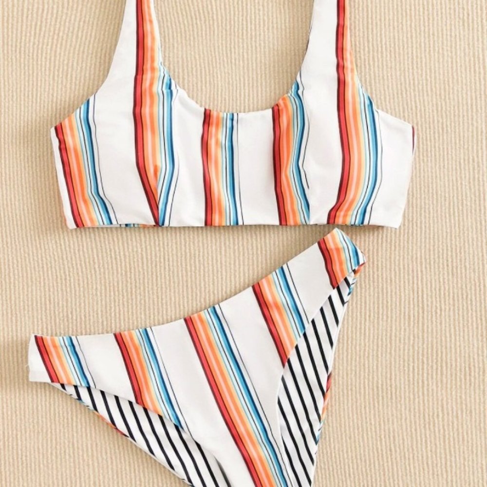 Striped Bikini Swimsuit Reversible
